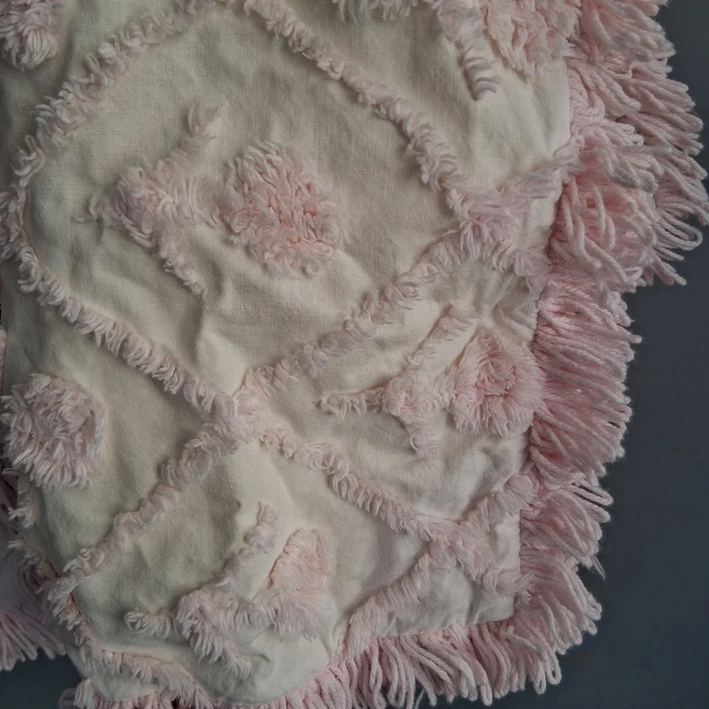 Pillow Shams Set of 2 Tufted Chenille Diamond Tassel Pink Cream Cotton
